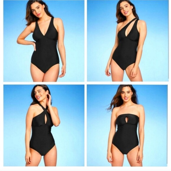 Kona Sol Black Keyhole Cross Neck Convertible Straps One Piece Swimsuit Small - Picture 1 of 7